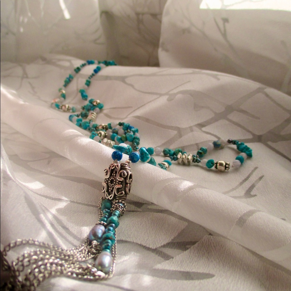 Turquoise and Sterling Silver Waterfall Necklace